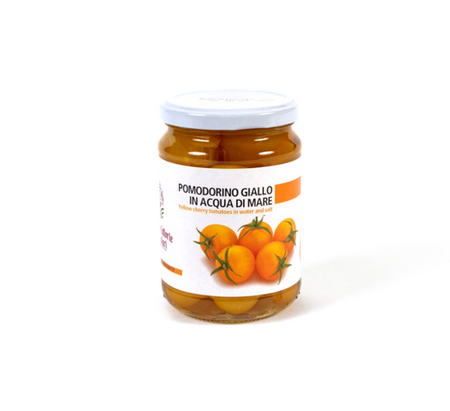 Żółty pomidor wiśniowy w wodzie morskiej 540gr.