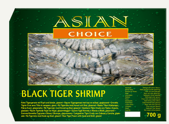 Krewetka Black Tiger HOSO 13/15 cała i oczyszczona z głową, IQF 70%, 10 x 700g BOX