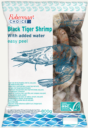 ASC Krewetka Black Tiger HLSO EP 8/12 oczyszczona w pancerzu, IQF 80%, 10 x 800g BOX