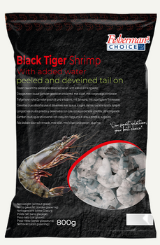 Krewetka Black Tiger PDTO 8/12 obrana i oczyszczona z ogonkiem, IQF 80%, 10 x 800g BOX
